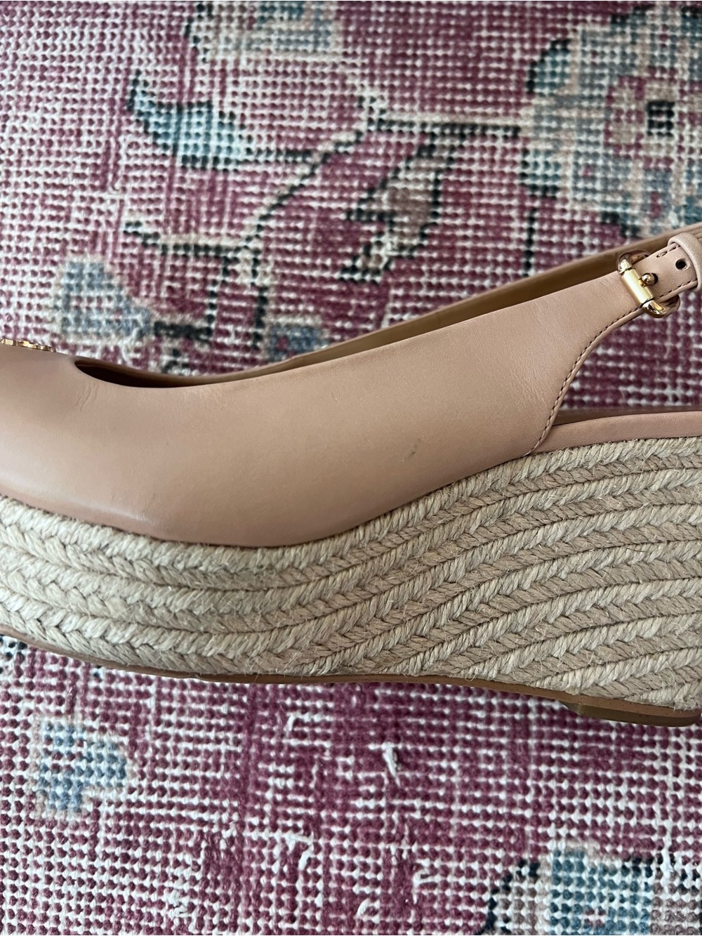 Coach Tan Open-Toe Slingback Wedges with Gold Logo - Picture 4 of 4